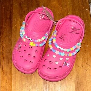 Kids Pink Clogs with Beaded Accents